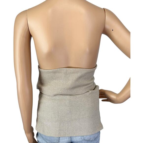 Zara Gold Bandeau Strapless Knit Top Metallic Pleated Side Tube Top Size L - Picture 7 of 10
